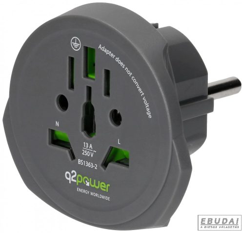  Q2 power Utazóadapter, "World to Europe" 1.100100