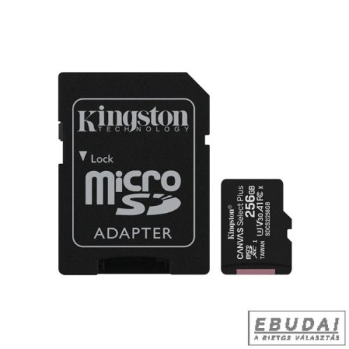 Kingston 256GB SD micro Canvas Select Plus (SDXC Class 10 A1) (SDCS2/256GB) memória kártya adapterrel