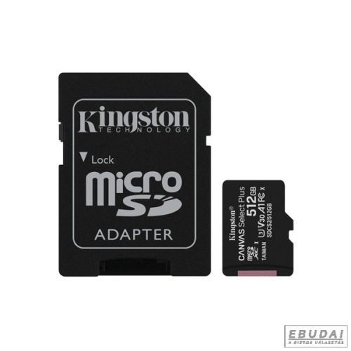 Kingston 512GB SD micro Canvas Select Plus (SDXC Class 10 A1) (SDCS2/512GB) memória kártya adapterrel 