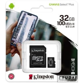   Kingston 32GB SD micro Canvas Select Plus (SDHC Class 10 A1) (SDCS2/32GB) memória kártya adapterrel