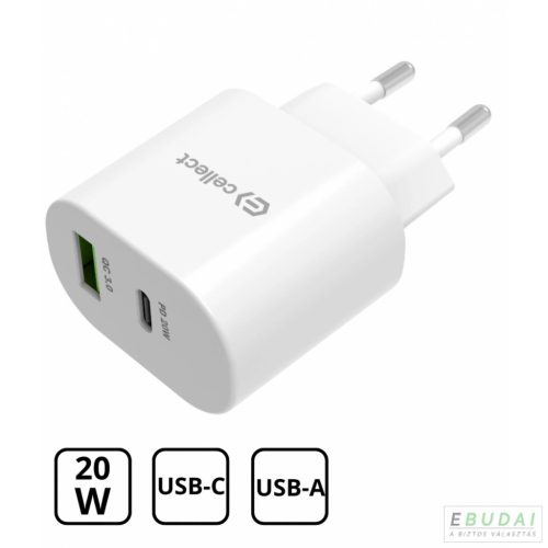 MTCB-PD20WNE-W Cellect Hálózati gyorstöltő adapter 20W, Fehér