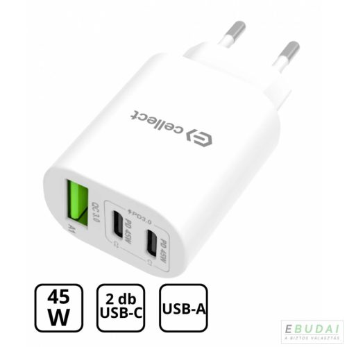 MTCB-PD45W-W Cellect Hálózati gyorstöltő adapter 45W, Fehér